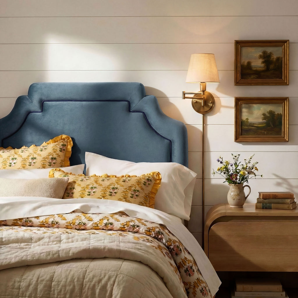 Magnolia Stain-Resistant Performance Velvet Twin Size Headboard - Cadet Blue Midnight