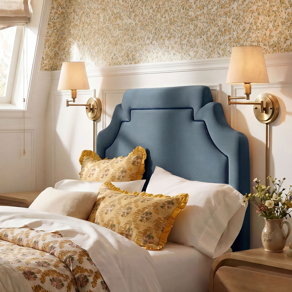 Magnolia Stain-Resistant Performance Velvet Twin Size Headboard - Cadet Blue Midnight