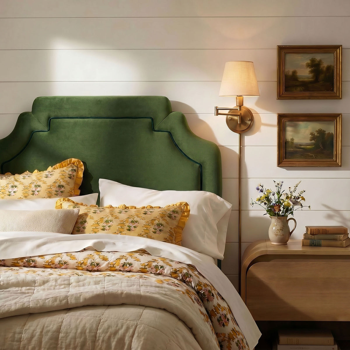 Magnolia Stain-Resistant Performance Velvet Twin Size Headboard - Moss Green Dark Green