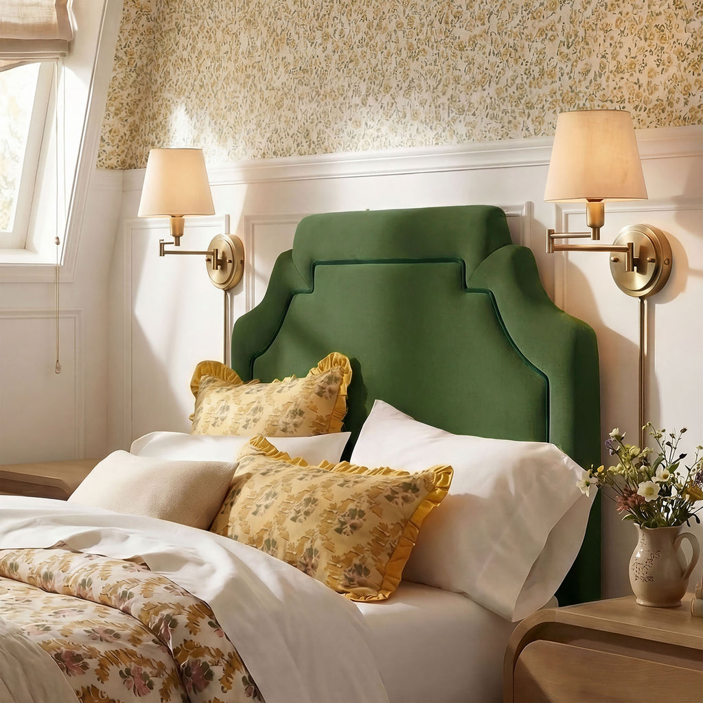 Magnolia Stain-Resistant Performance Velvet Twin Size Headboard - Moss Green Dark Green