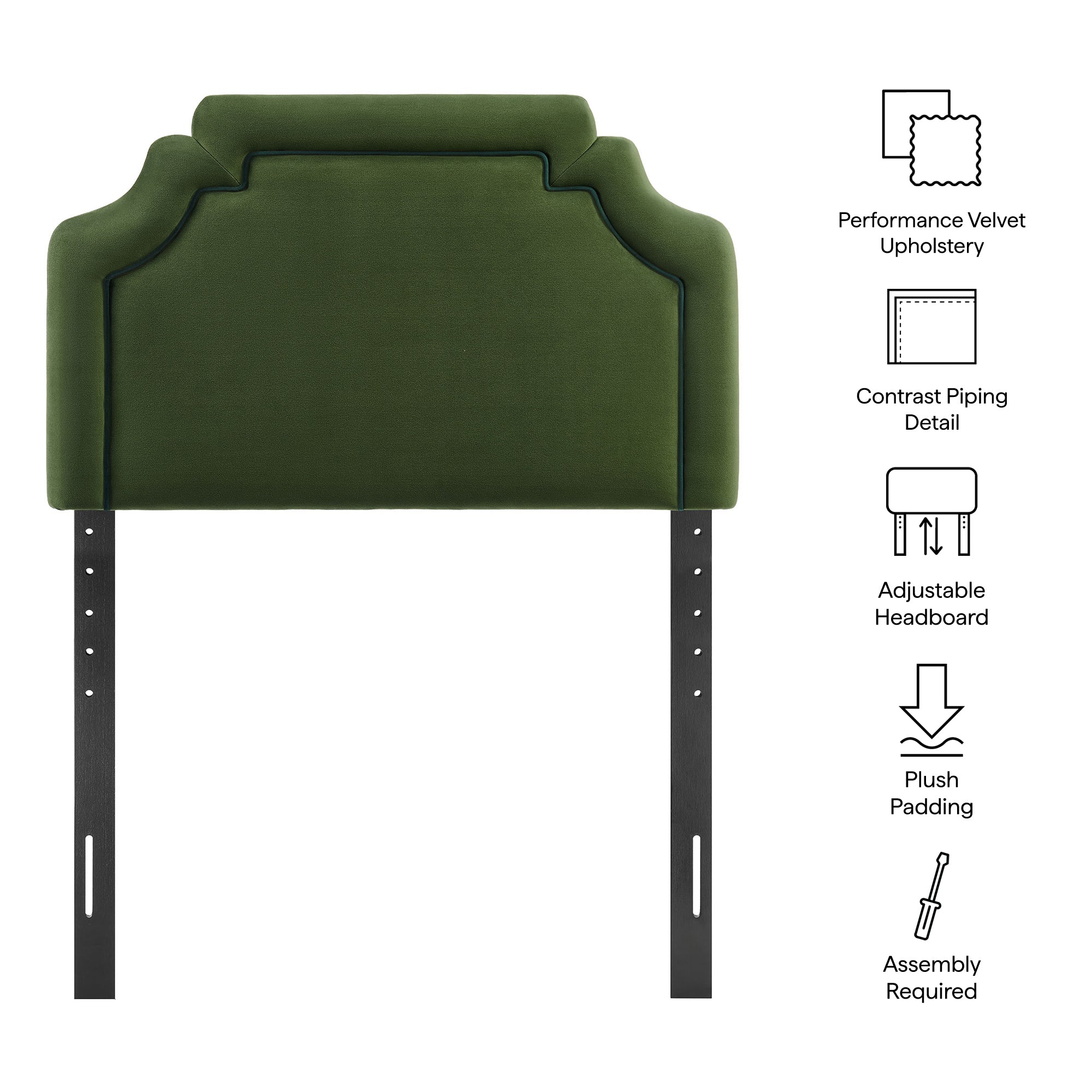 Magnolia Stain-Resistant Performance Velvet Twin Size Headboard - Moss Green Dark Green