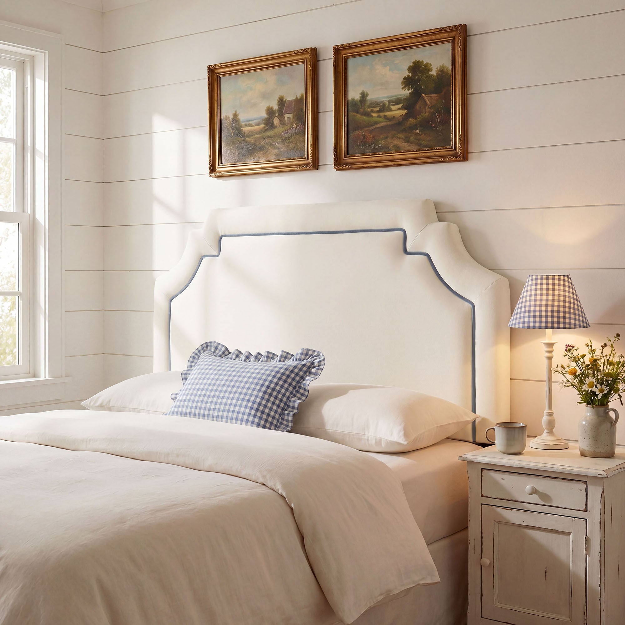 Magnolia Stain-Resistant Performance Velvet Queen Size Headboard - Alabaster Cadet Blue