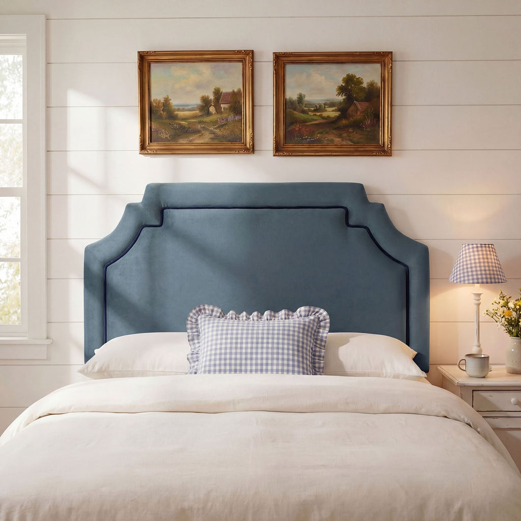 Magnolia Stain-Resistant Performance Velvet Queen Size Headboard - Cadet Blue Midnight