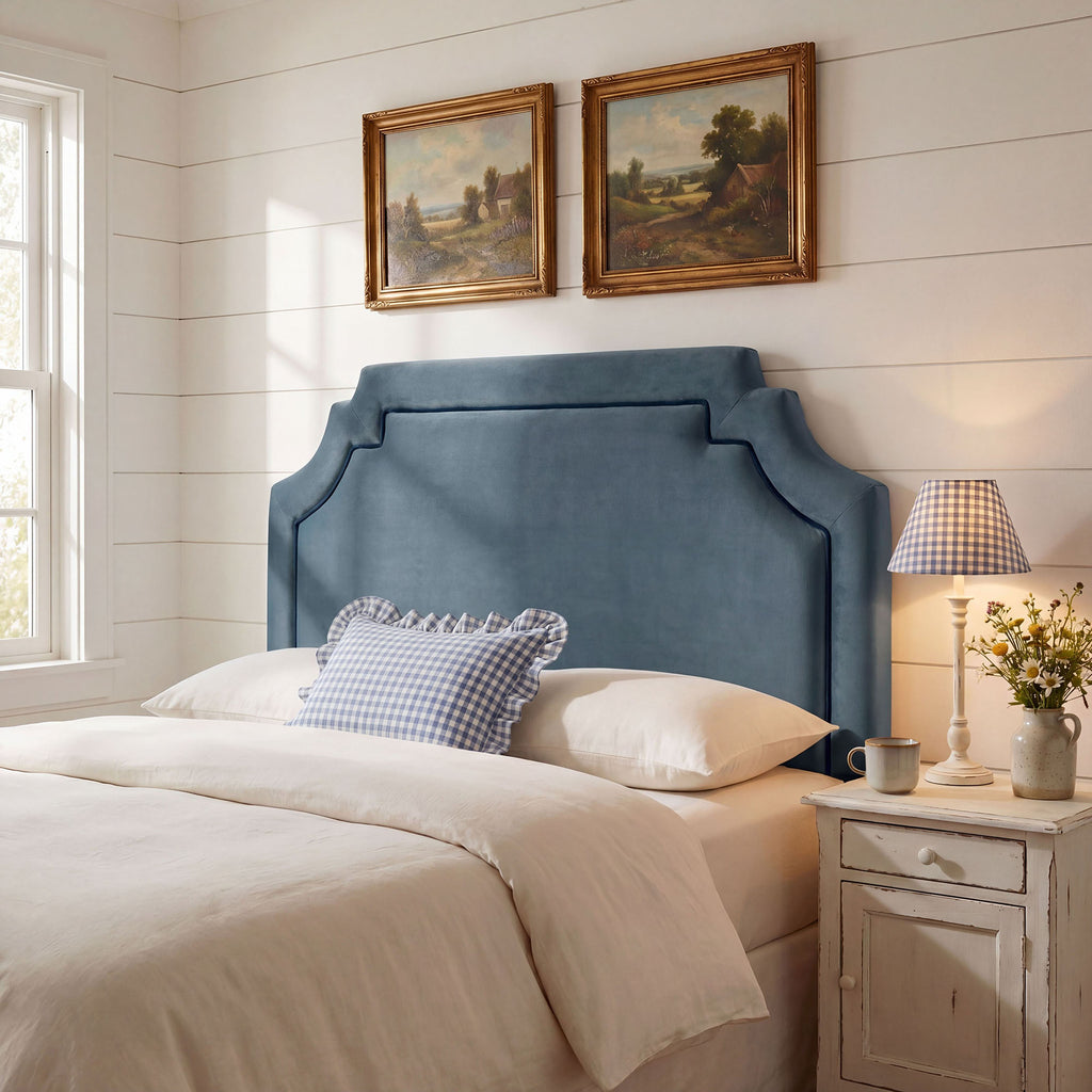 Magnolia Stain-Resistant Performance Velvet Queen Size Headboard - Cadet Blue Midnight