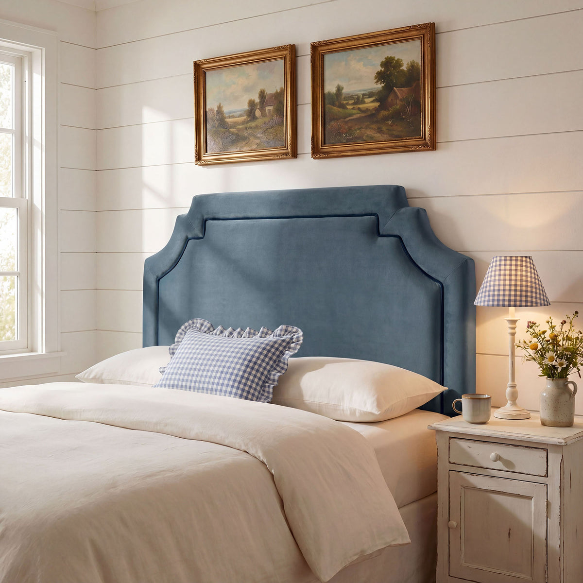 Magnolia Stain-Resistant Performance Velvet Queen Size Headboard - Cadet Blue Midnight