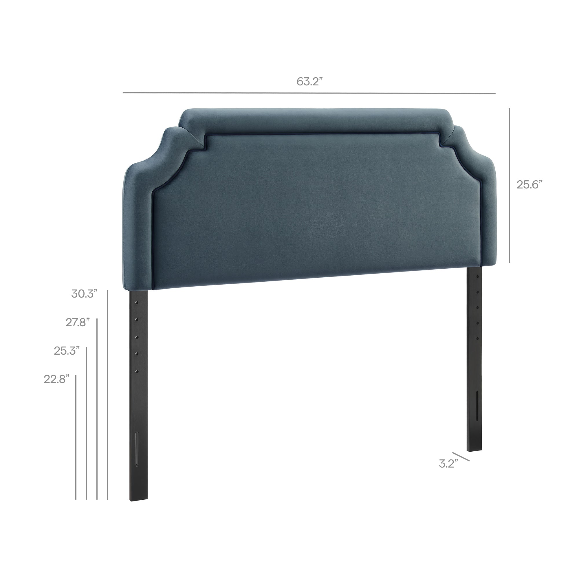 Magnolia Stain-Resistant Performance Velvet Queen Size Headboard - Cadet Blue Midnight