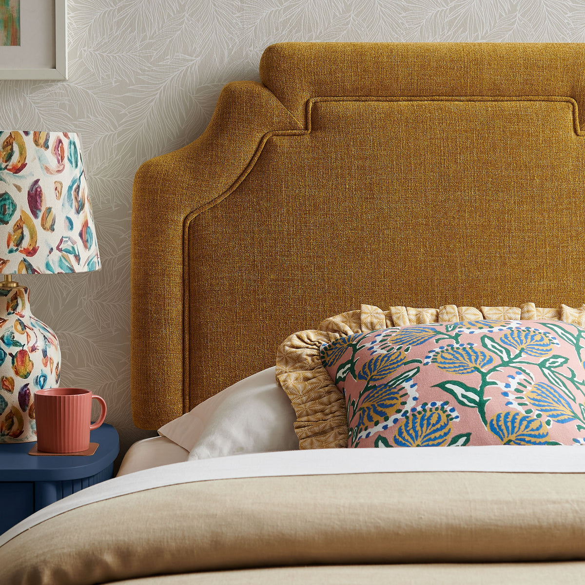 Magnolia Upholstered Fabric Twin Size Headboard - Copper