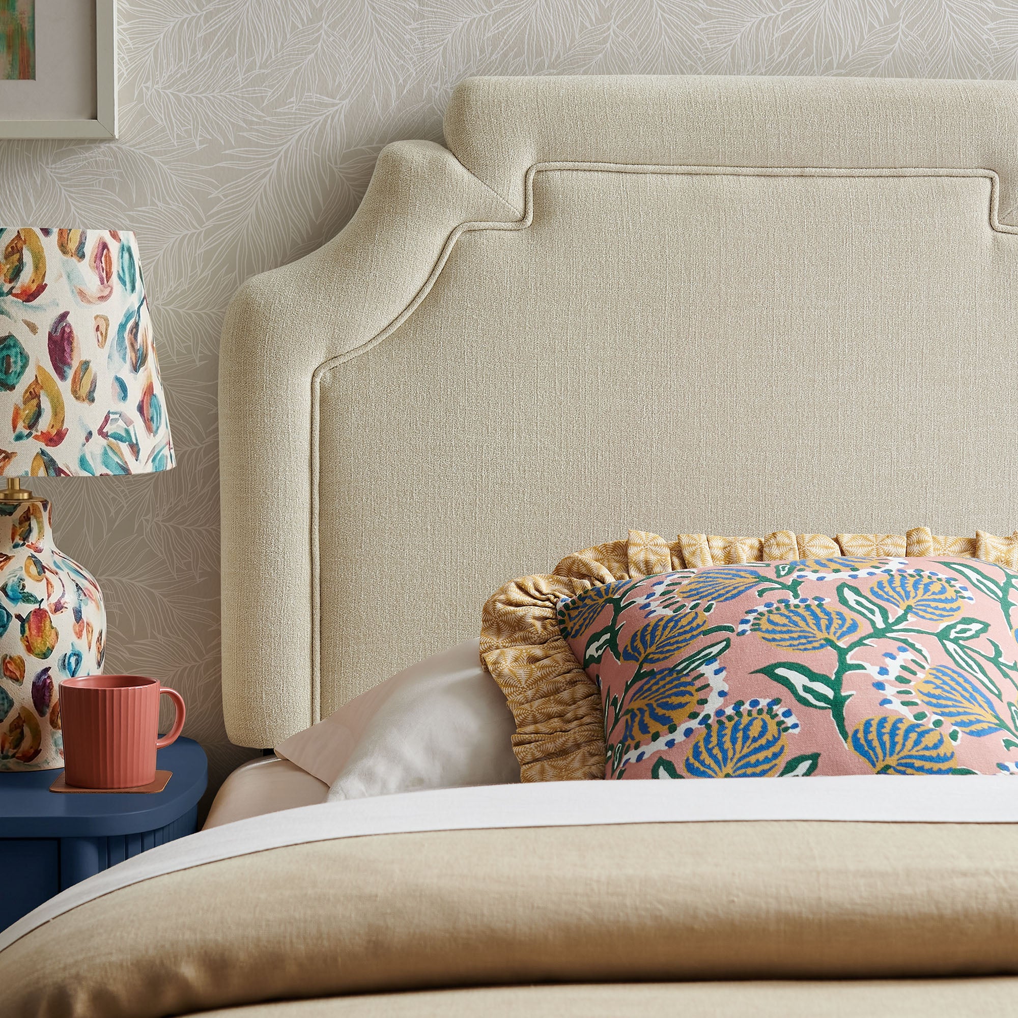 Magnolia Upholstered Fabric Twin Size Headboard - Ecru
