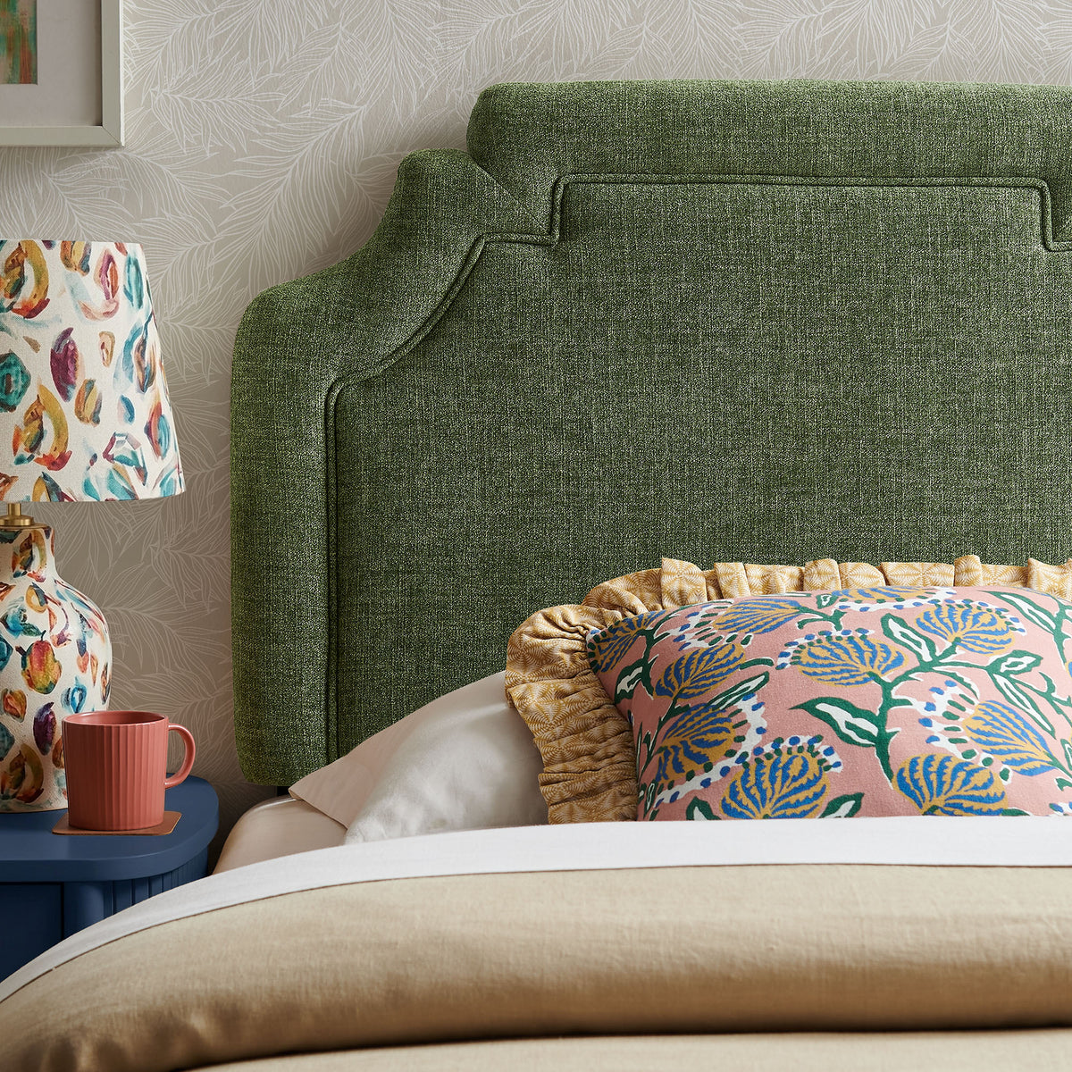 Magnolia Upholstered Fabric Twin Size Headboard - Foliage
