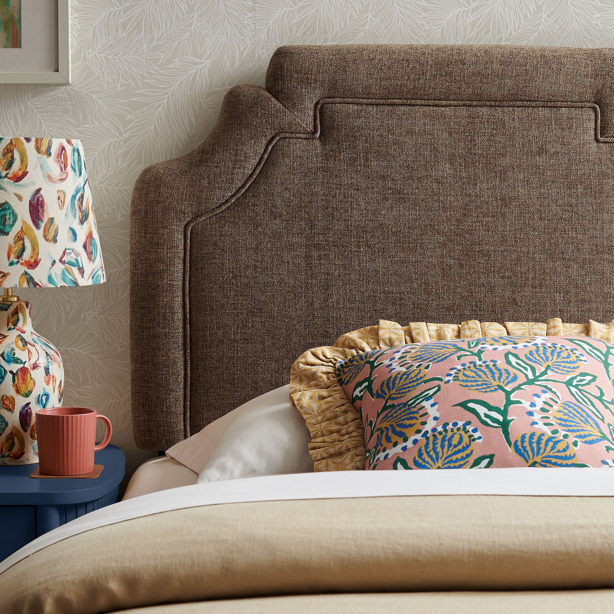 Magnolia Upholstered Fabric Twin Size Headboard - Mocha