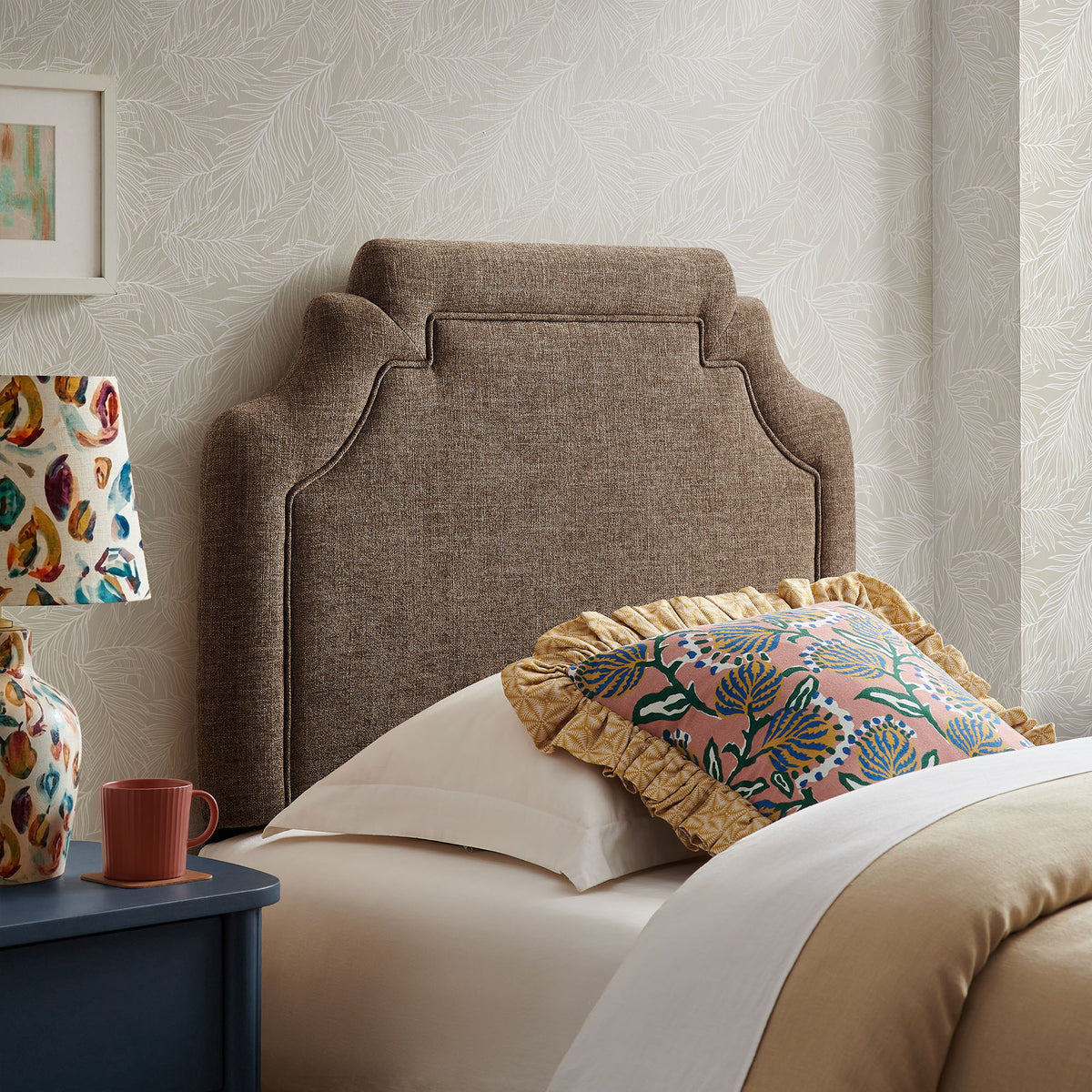 Magnolia Upholstered Fabric Twin Size Headboard - Mocha
