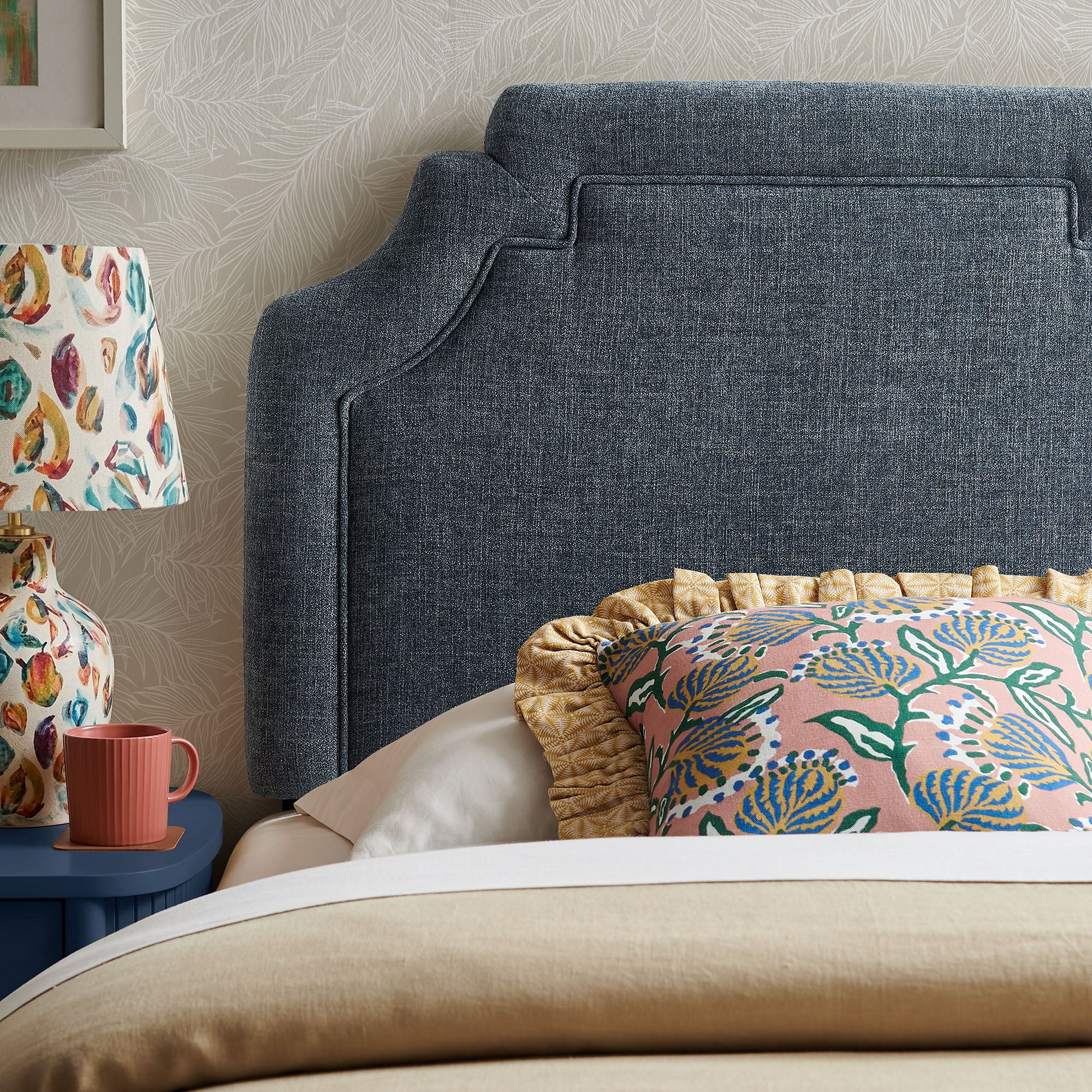 Magnolia Upholstered Fabric Twin Size Headboard - Slate Blue