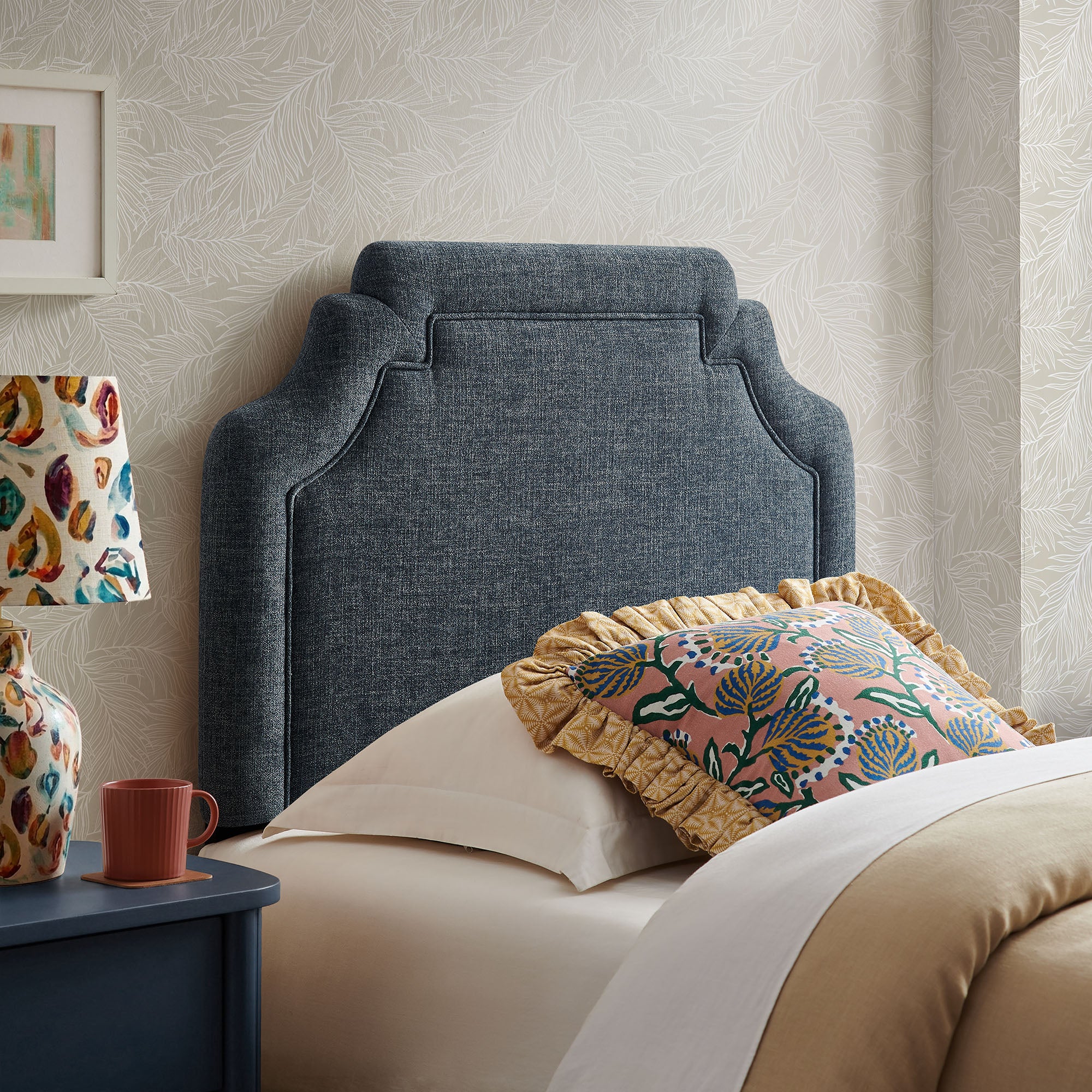 Magnolia Upholstered Fabric Twin Size Headboard - Slate Blue