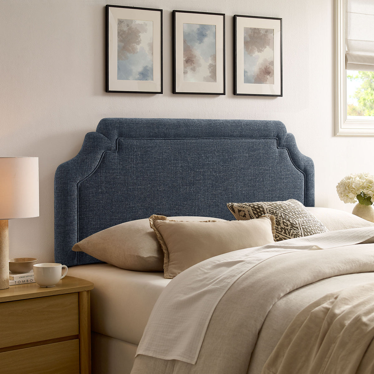 Magnolia Upholstered Fabric Full Size Headboard - Slate Blue