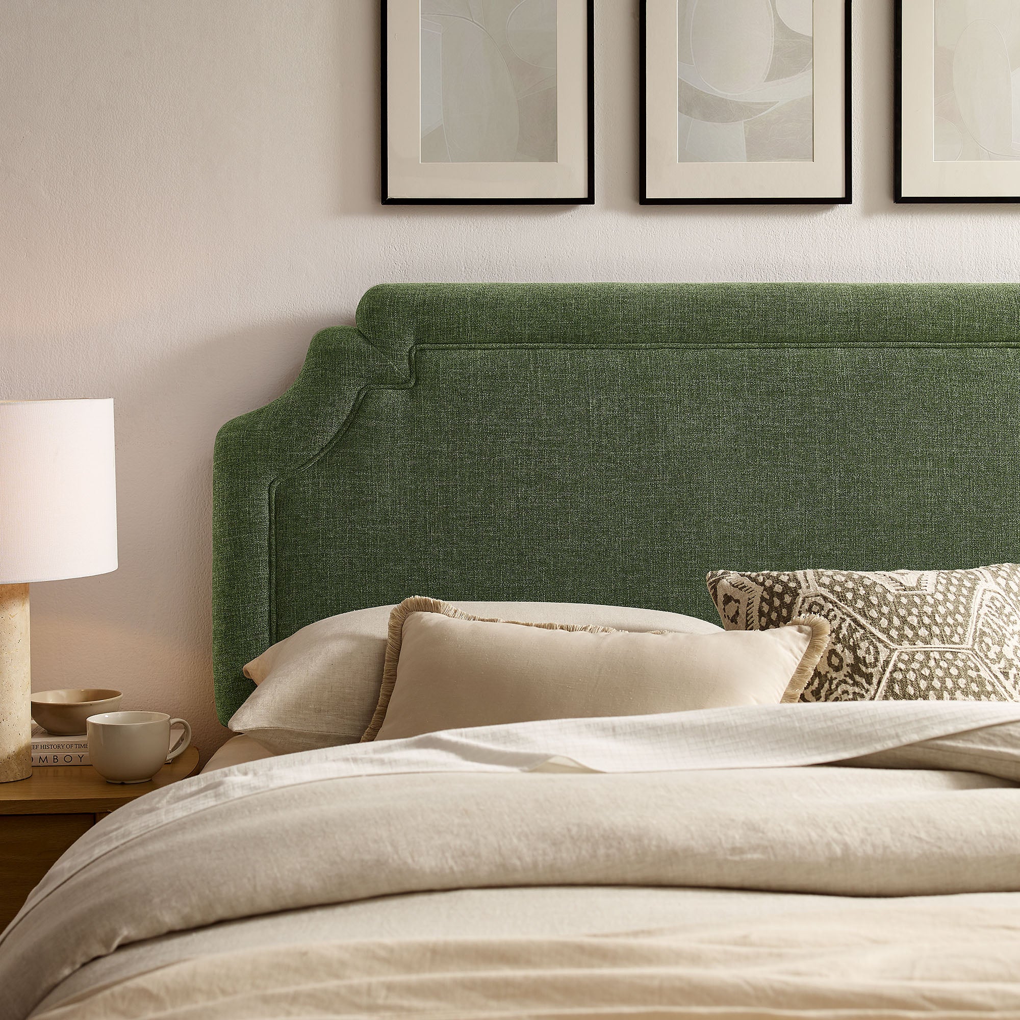 Magnolia Upholstered Fabric Queen Size Headboard - Foliage