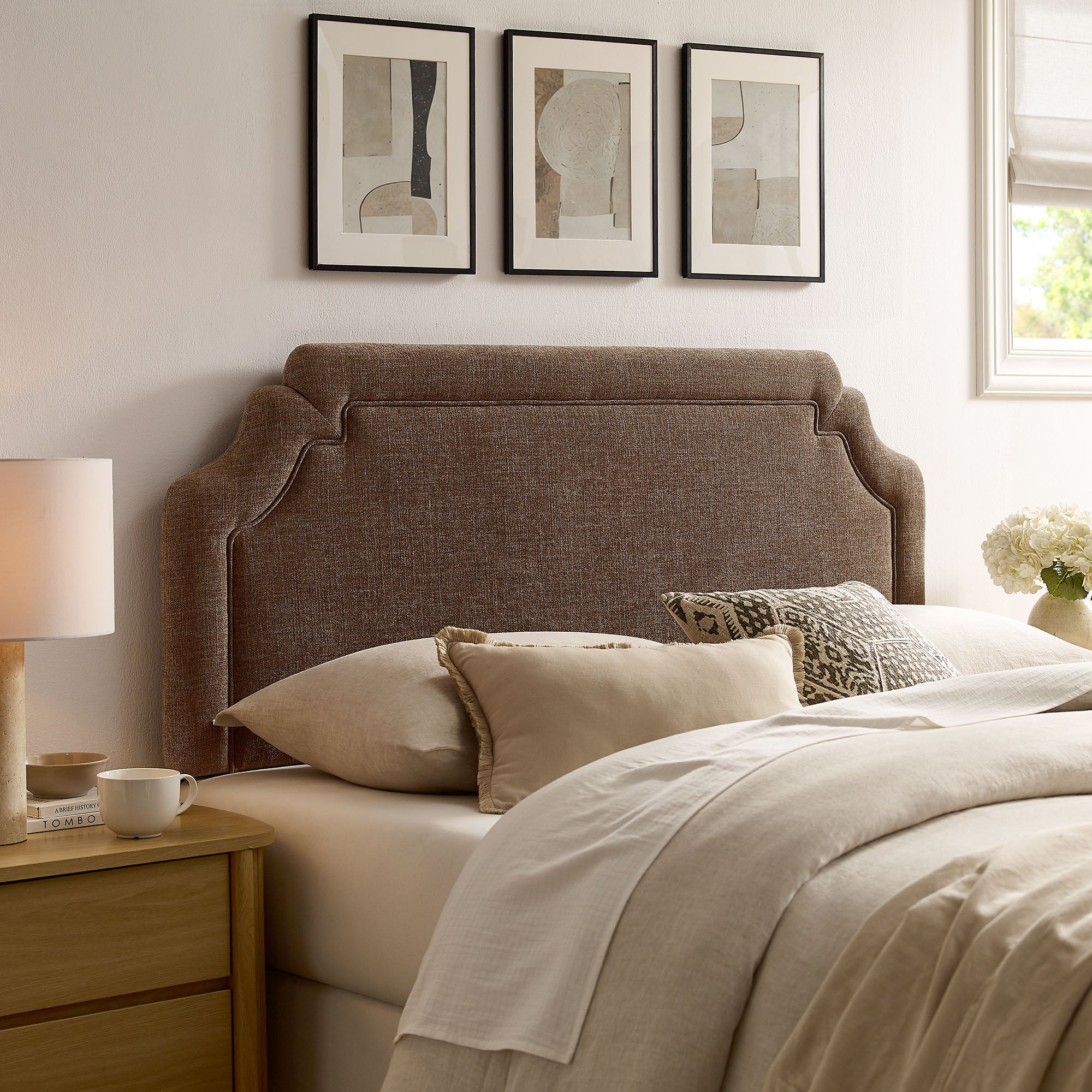Magnolia Upholstered Fabric Queen Size Headboard - Mocha