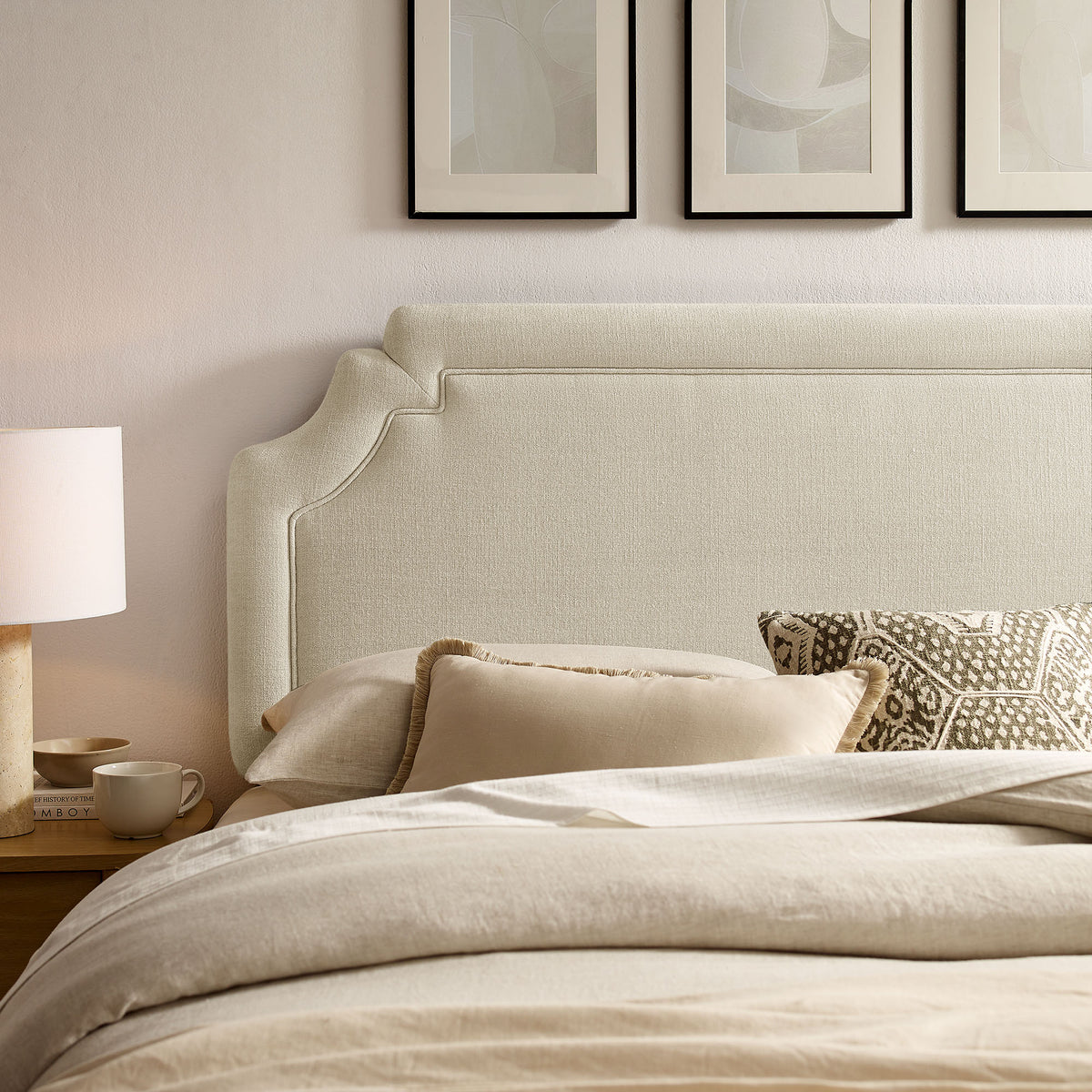 Magnolia Upholstered Fabric King Size Headboard - Ecru