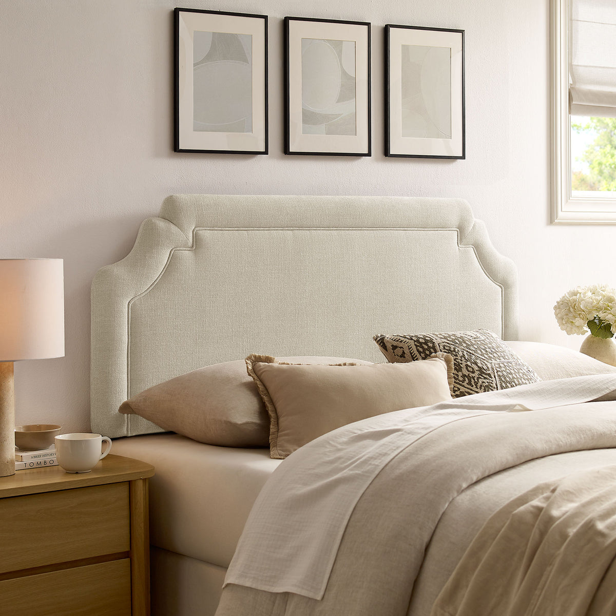 Magnolia Upholstered Fabric King Size Headboard - Ecru