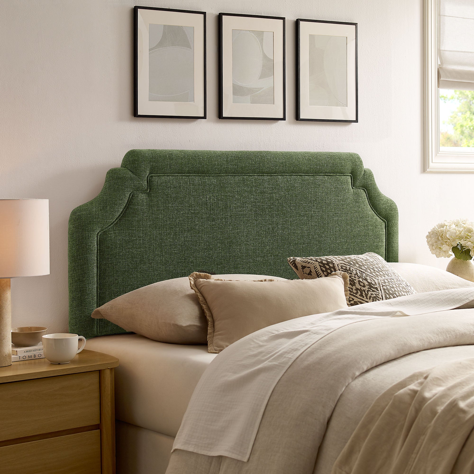 Magnolia Upholstered Fabric King Size Headboard - Foliage