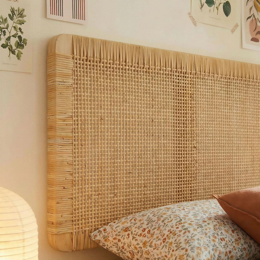 Sandy Wall Mounted Wood and Rattan Twin Size Headboard - Natural Rattan