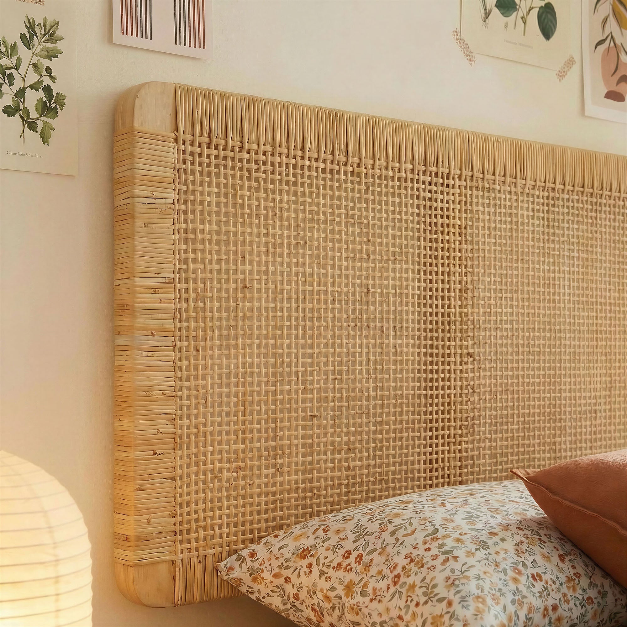 Sandy Wall Mounted Wood and Rattan Twin Size Headboard - Natural Rattan