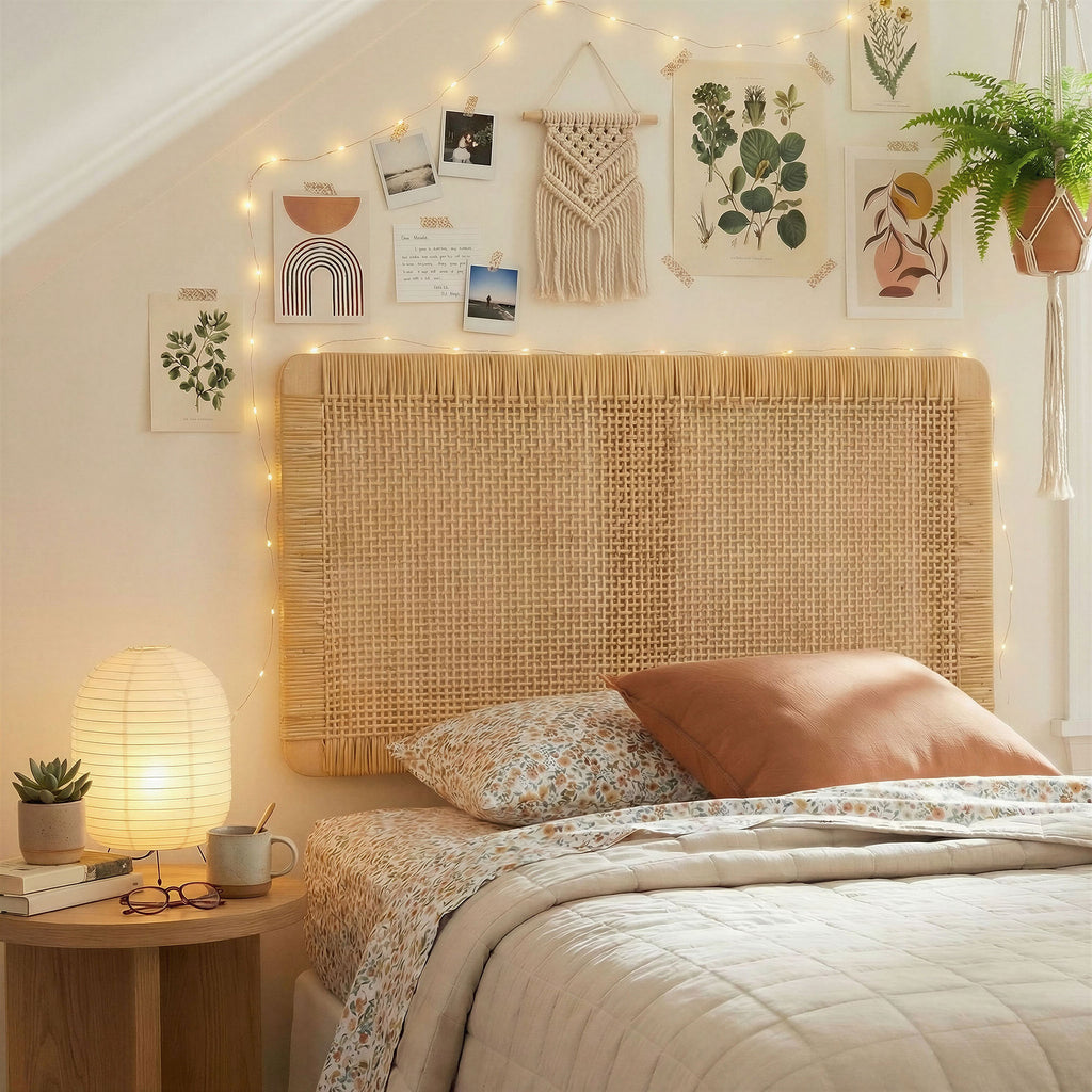 Sandy Wall Mounted Wood and Rattan Twin Size Headboard - Natural Rattan