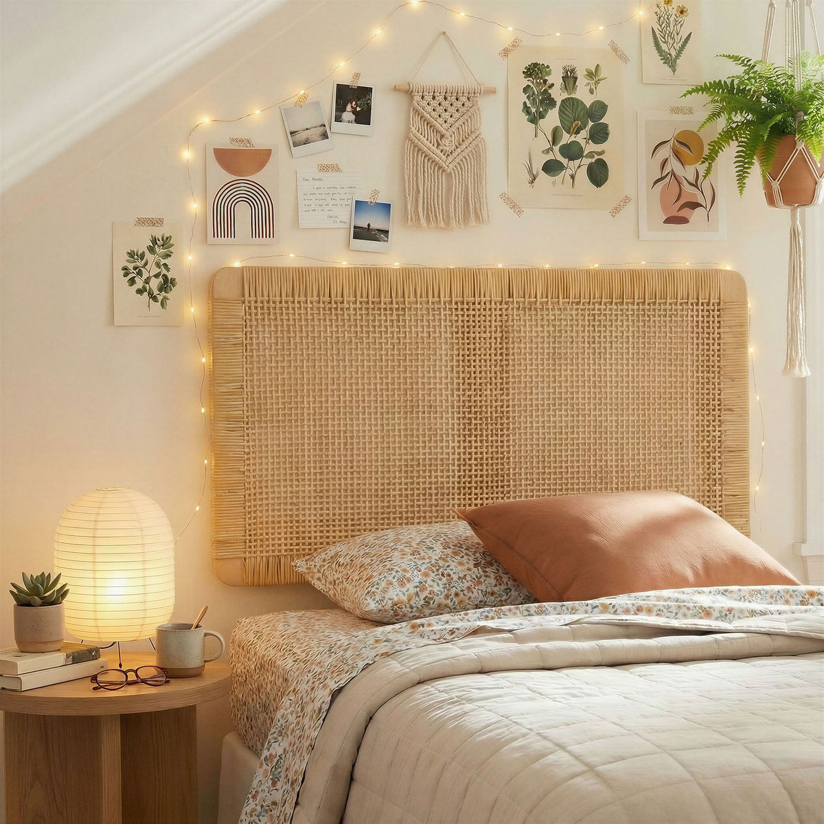 Sandy Wall Mounted Wood and Rattan Twin Size Headboard - Natural Rattan
