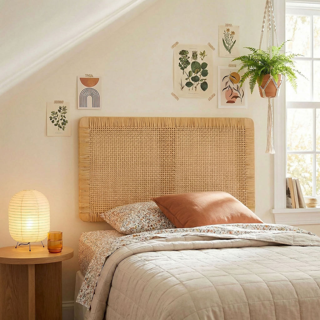 Sandy Wall Mounted Wood and Rattan Twin Size Headboard - Natural Rattan