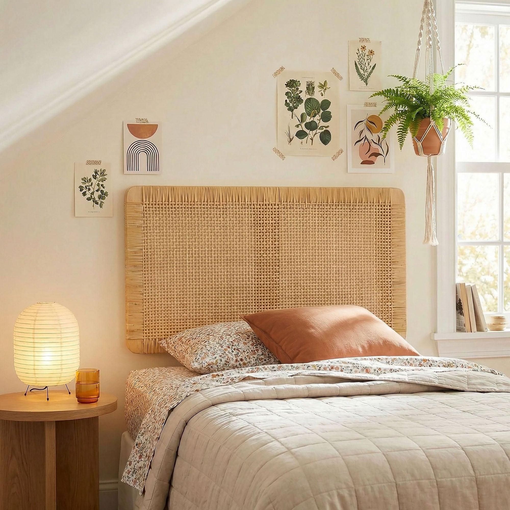 Sandy Wall Mounted Wood and Rattan Twin Size Headboard - Natural Rattan