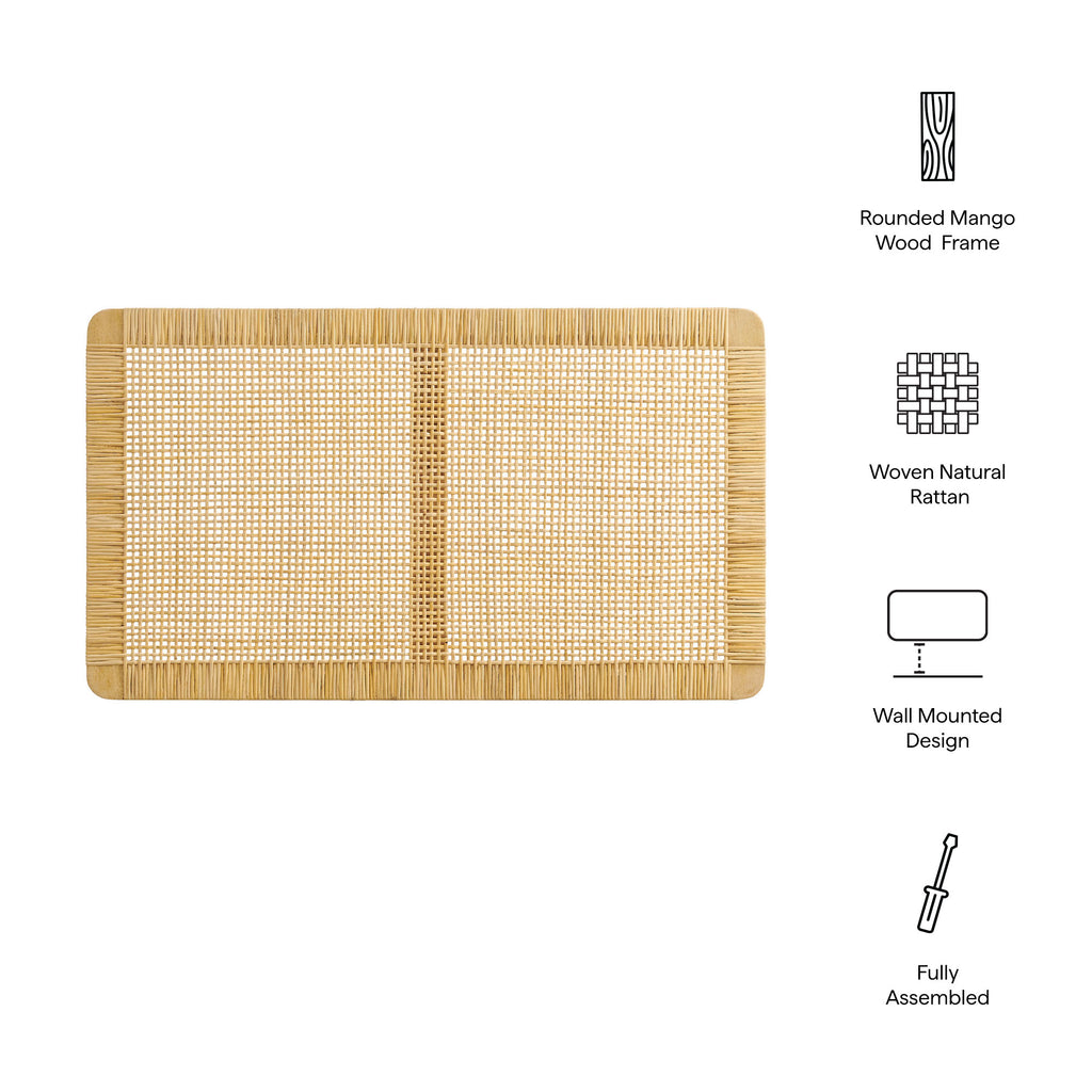 Sandy Wall Mounted Wood and Rattan Twin Size Headboard - Natural Rattan