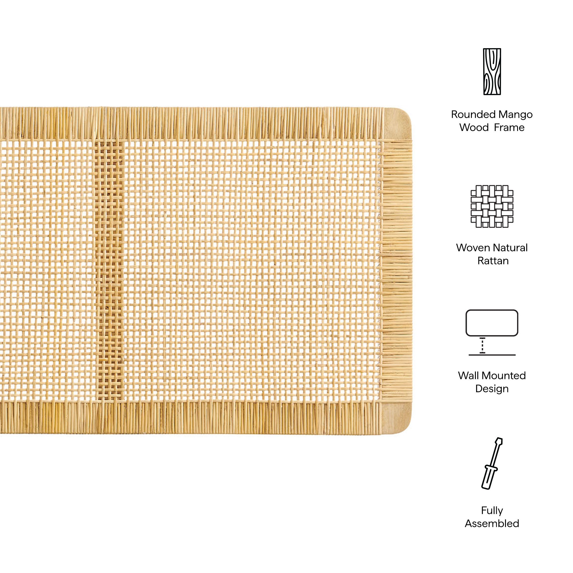 Sandy Wall Mounted Wood and Rattan Queen Size Headboard - Natural Rattan