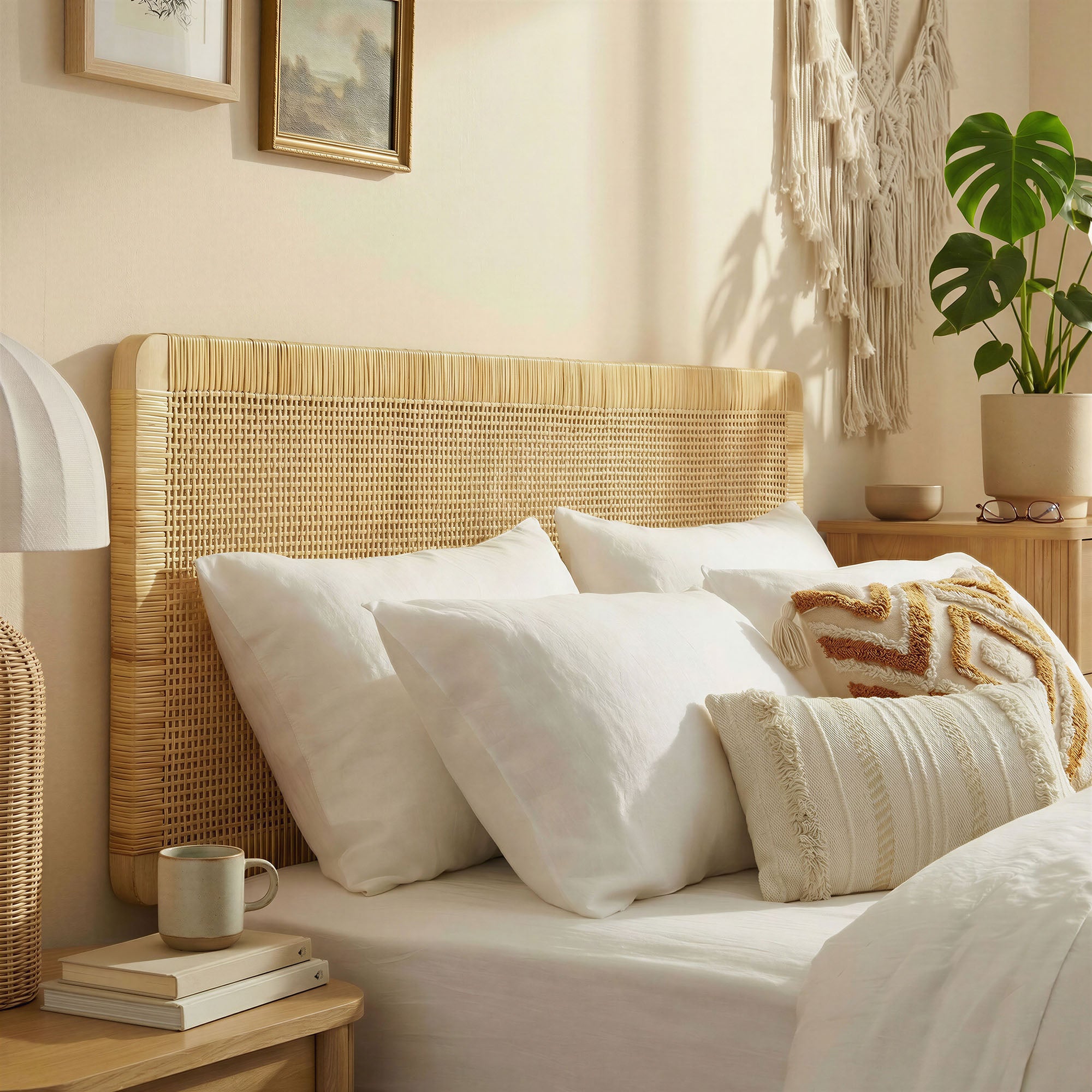 Sandy Wall Mounted Wood and Rattan King Size Headboard - Natural Rattan