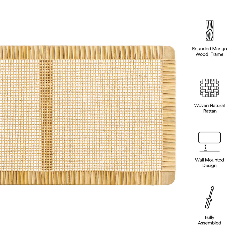 Sandy Wall Mounted Wood and Rattan King Size Headboard - Natural Rattan
