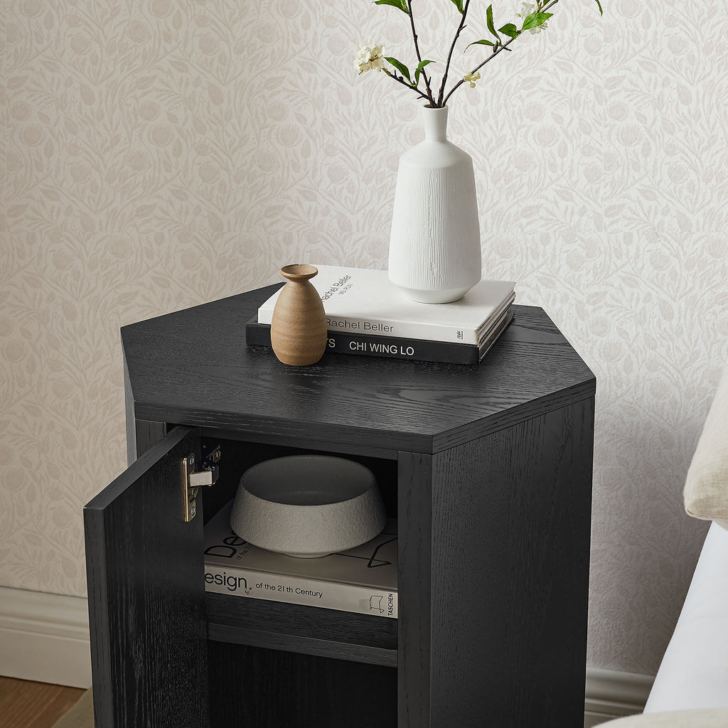 Kade Faceted Wood Side Table - Black