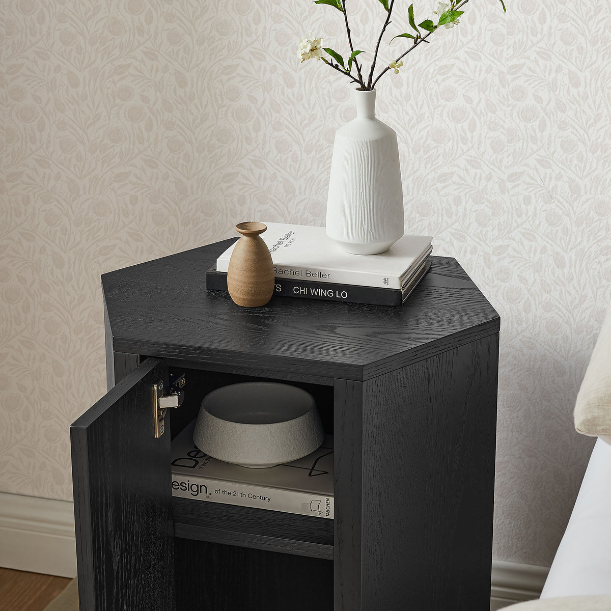 Kade Faceted Wood Side Table - Black
