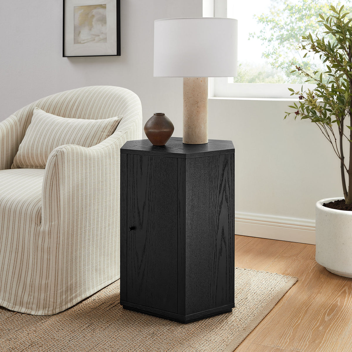 Kade Faceted Wood Side Table - Black