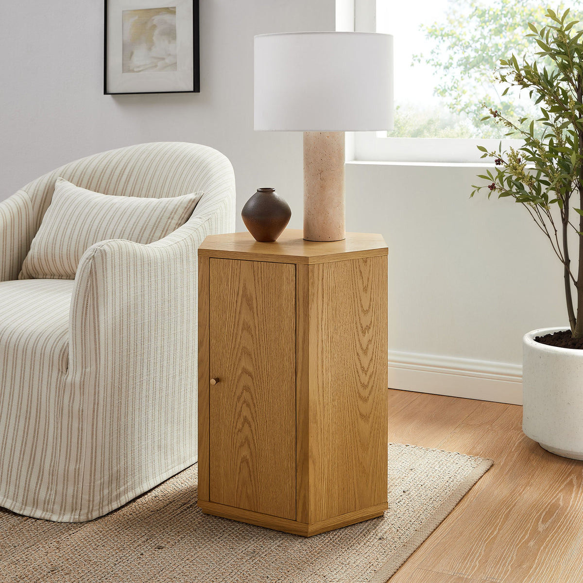 Kade Faceted Wood Side Table - Natural