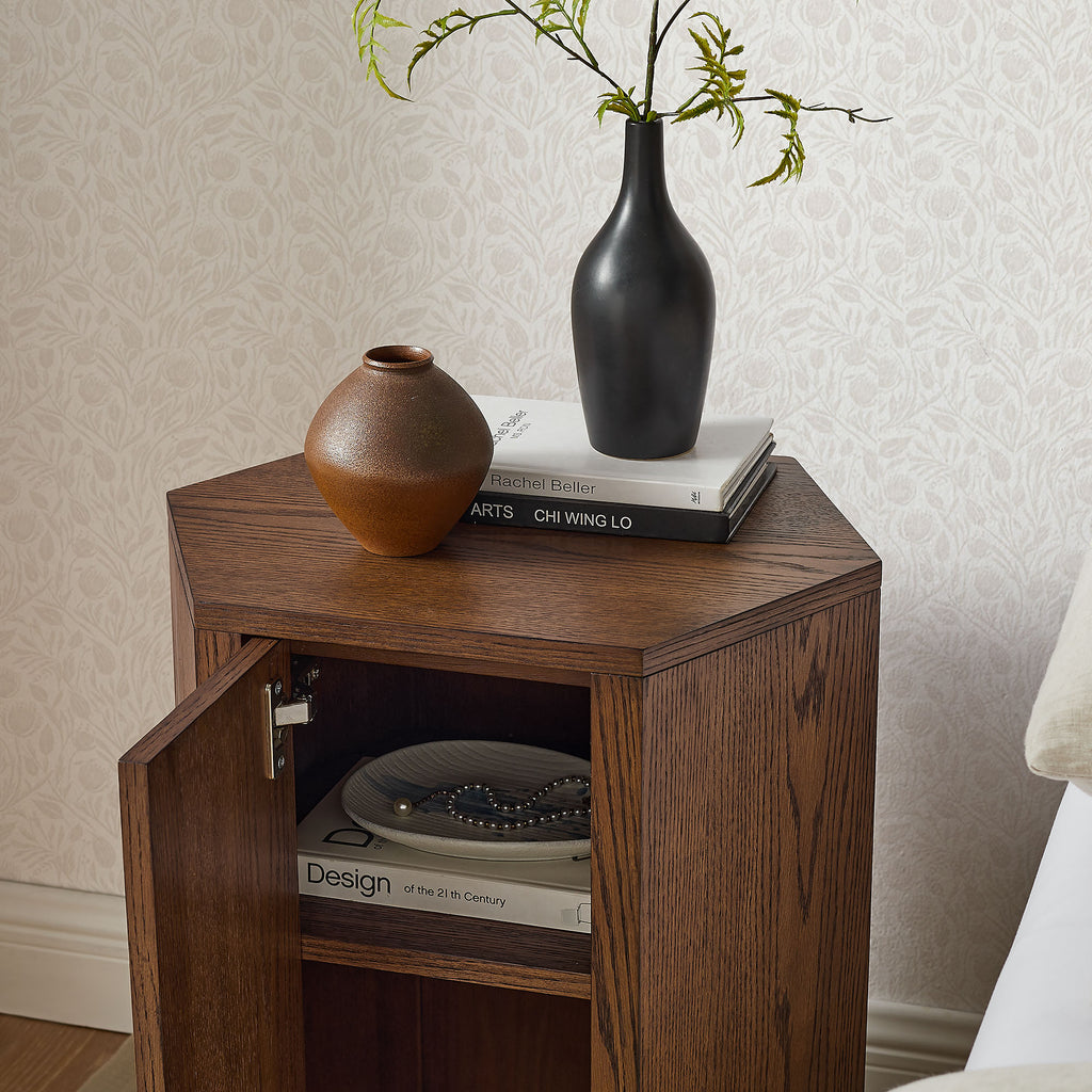 Kade Faceted Wood Side Table - Walnut