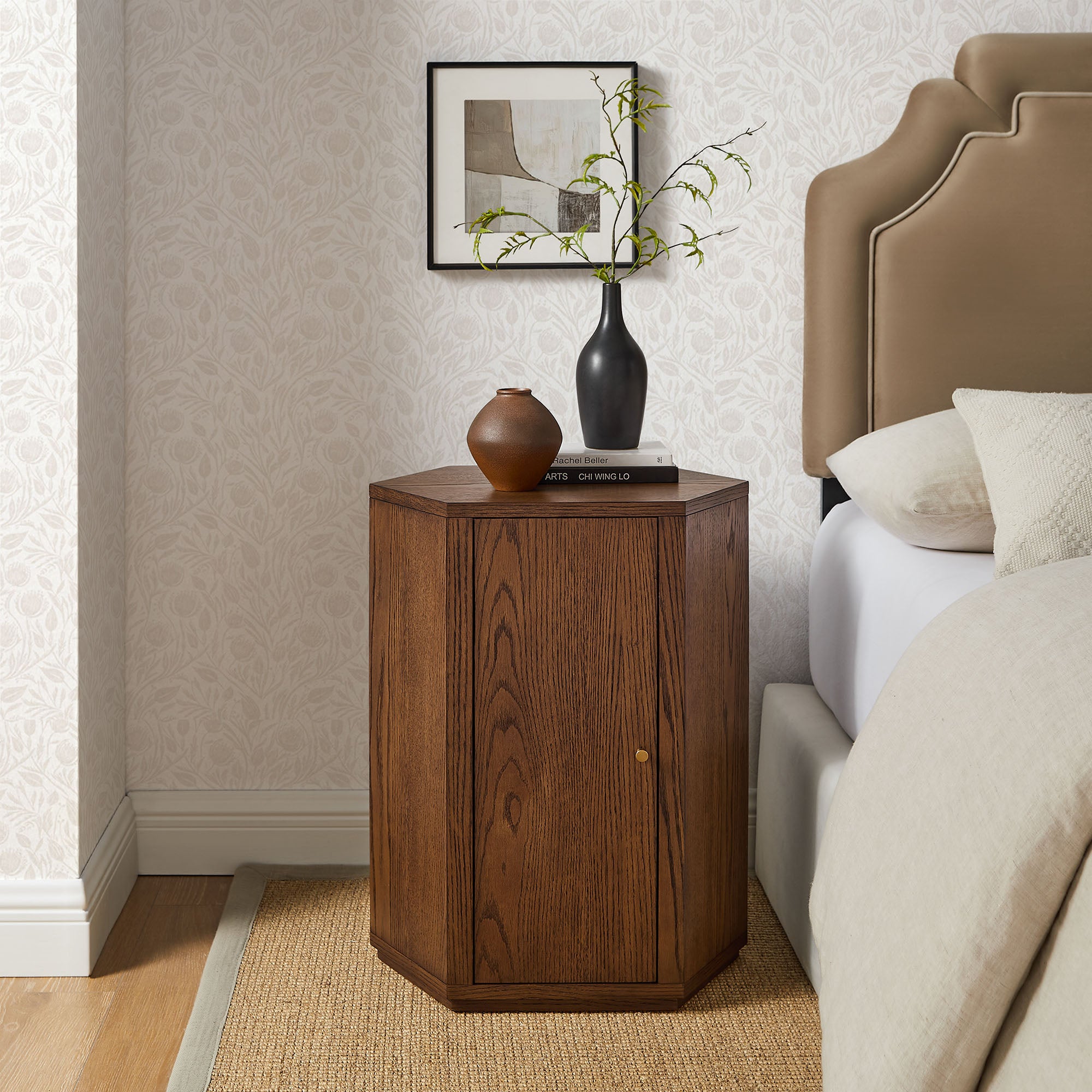 Kade Faceted Wood Side Table - Walnut