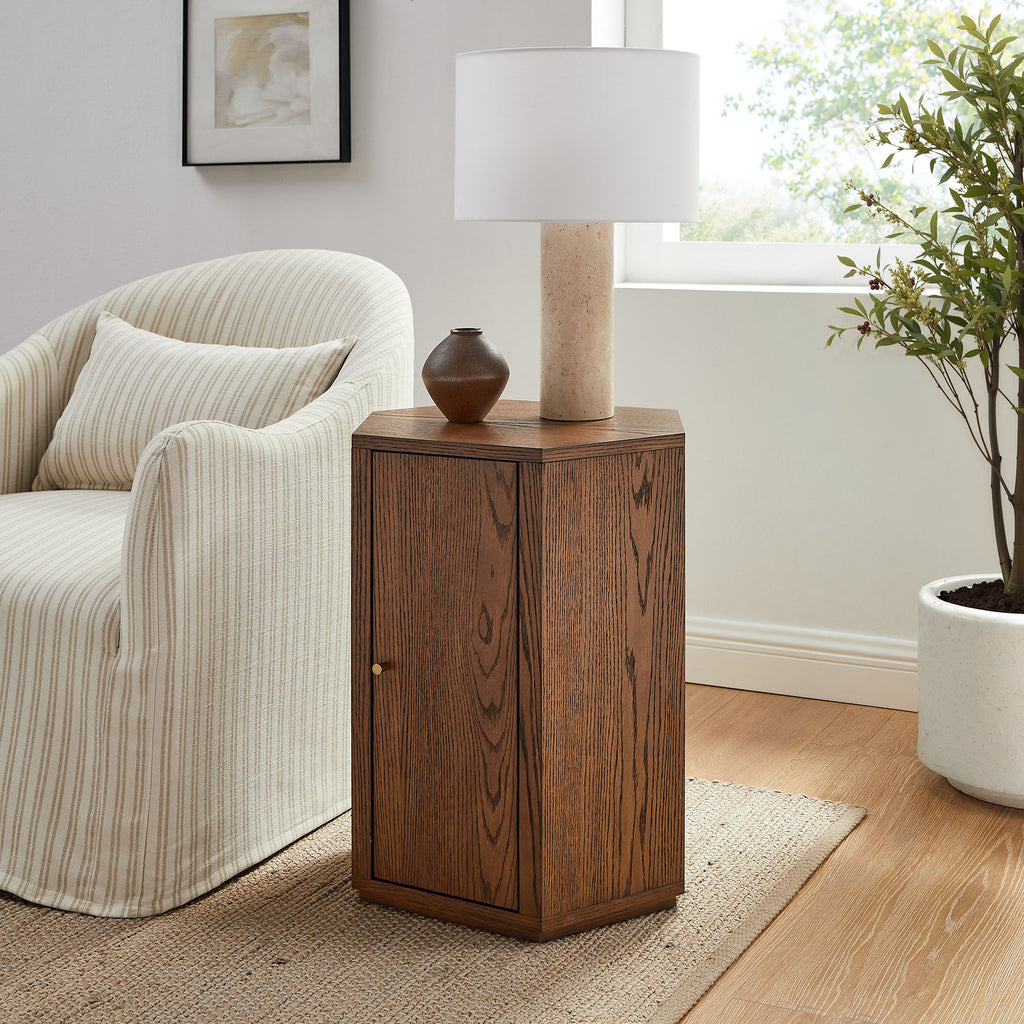 Kade Faceted Wood Side Table - Walnut
