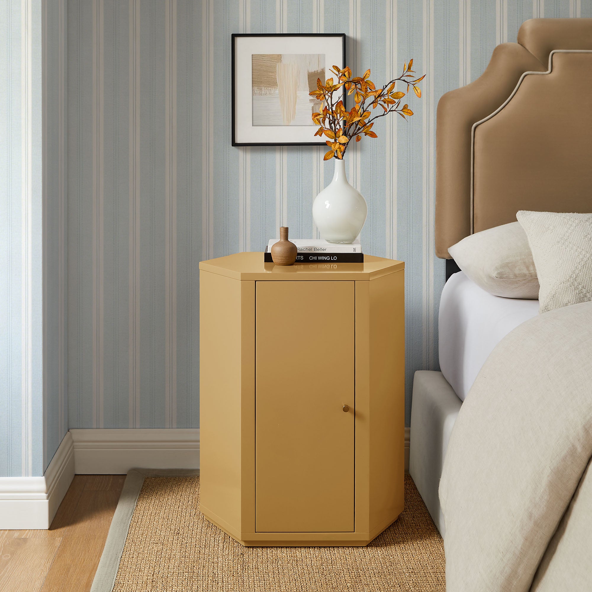 Kade Faceted Semi-Gloss Side Table - Mustard