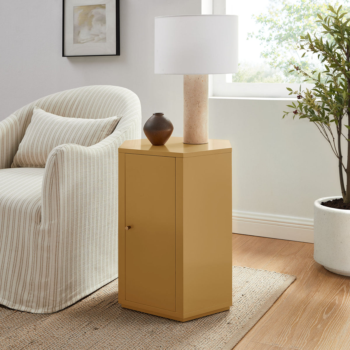 Kade Faceted Semi-Gloss Side Table - Mustard