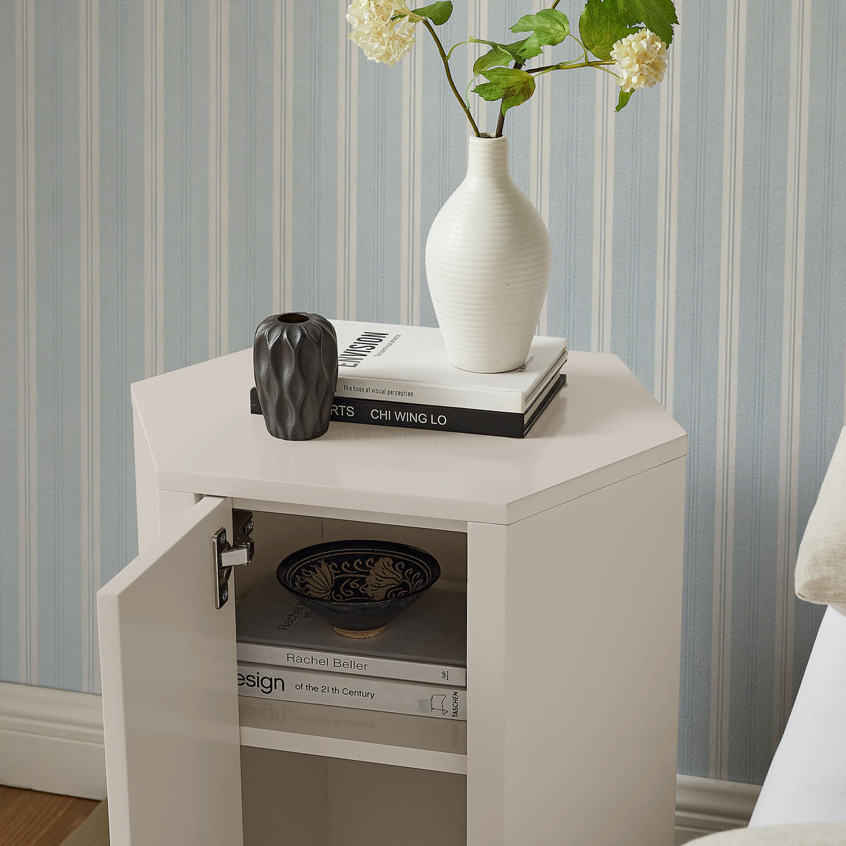 Kade Faceted Semi-Gloss Side Table - Putty
