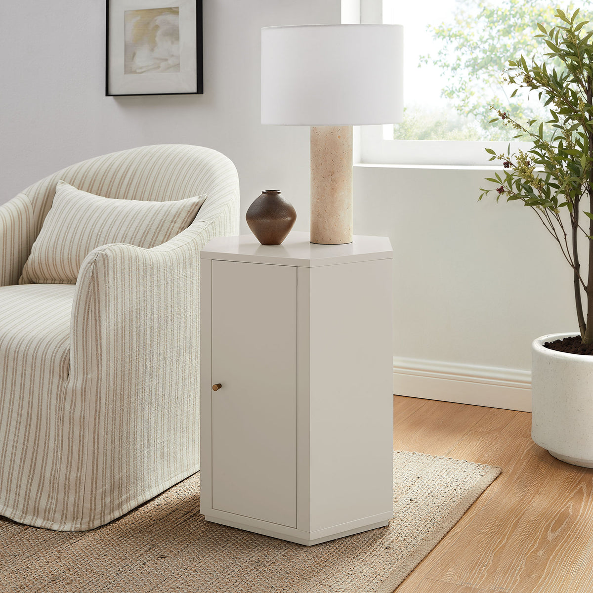 Kade Faceted Semi-Gloss Side Table - Putty