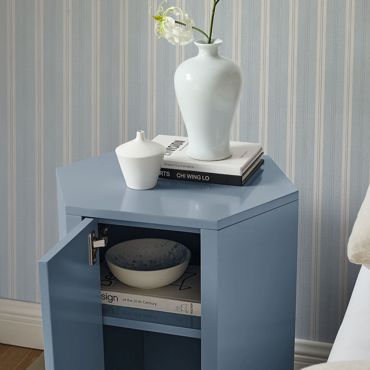 Kade Faceted Semi-Gloss Side Table - Stillwater Blue