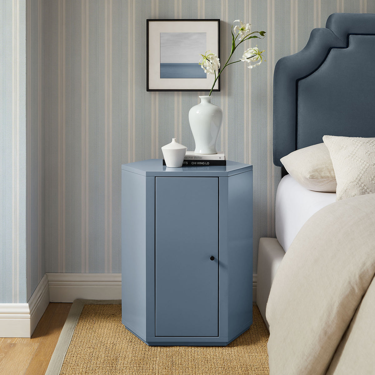 Kade Faceted Semi-Gloss Side Table - Stillwater Blue