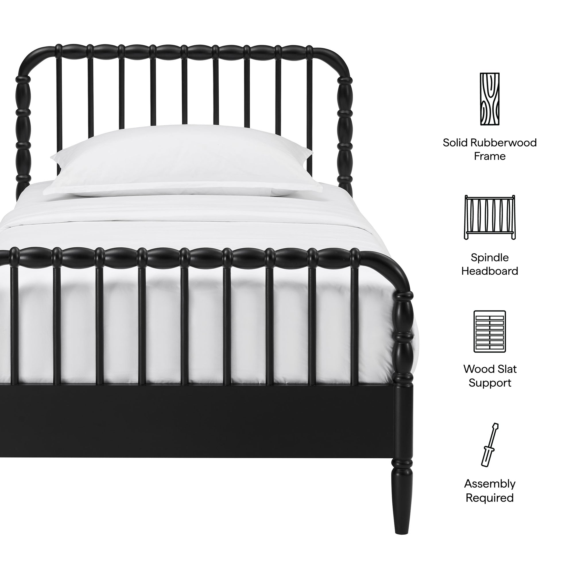 Arlette Twin Size Wood Spindle Bed Frame - Black