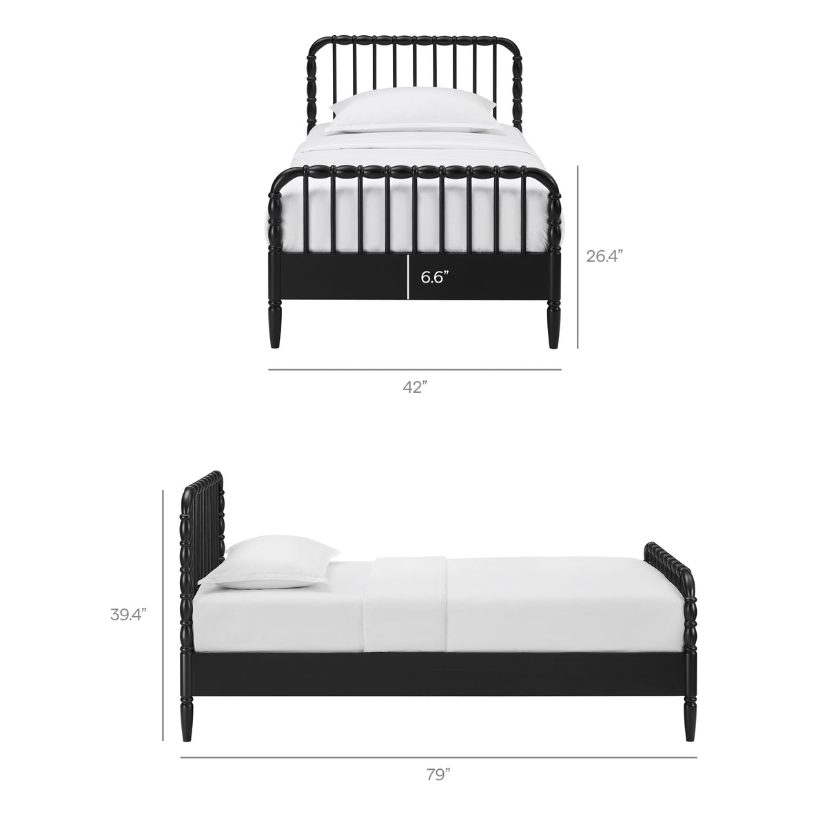 Arlette Twin Size Wood Spindle Bed Frame - Black