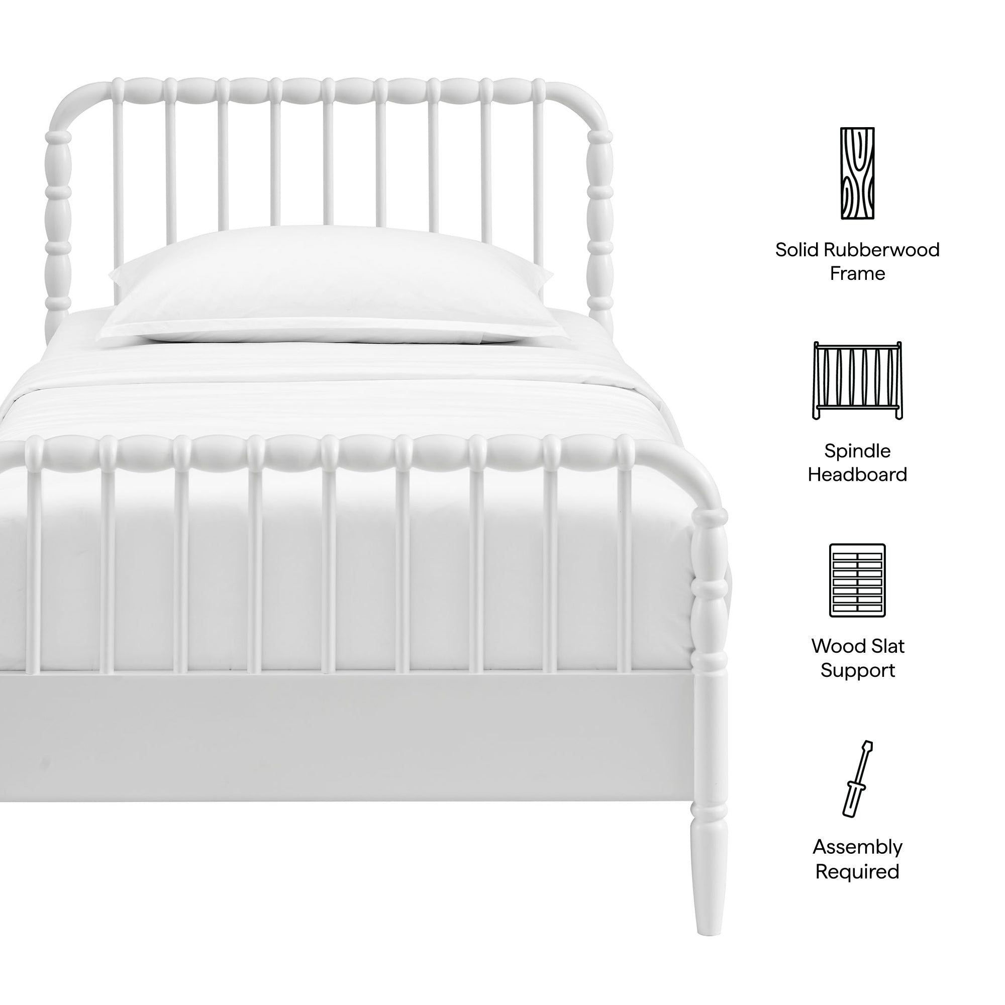 Arlette Twin Size Wood Spindle Bed Frame - White