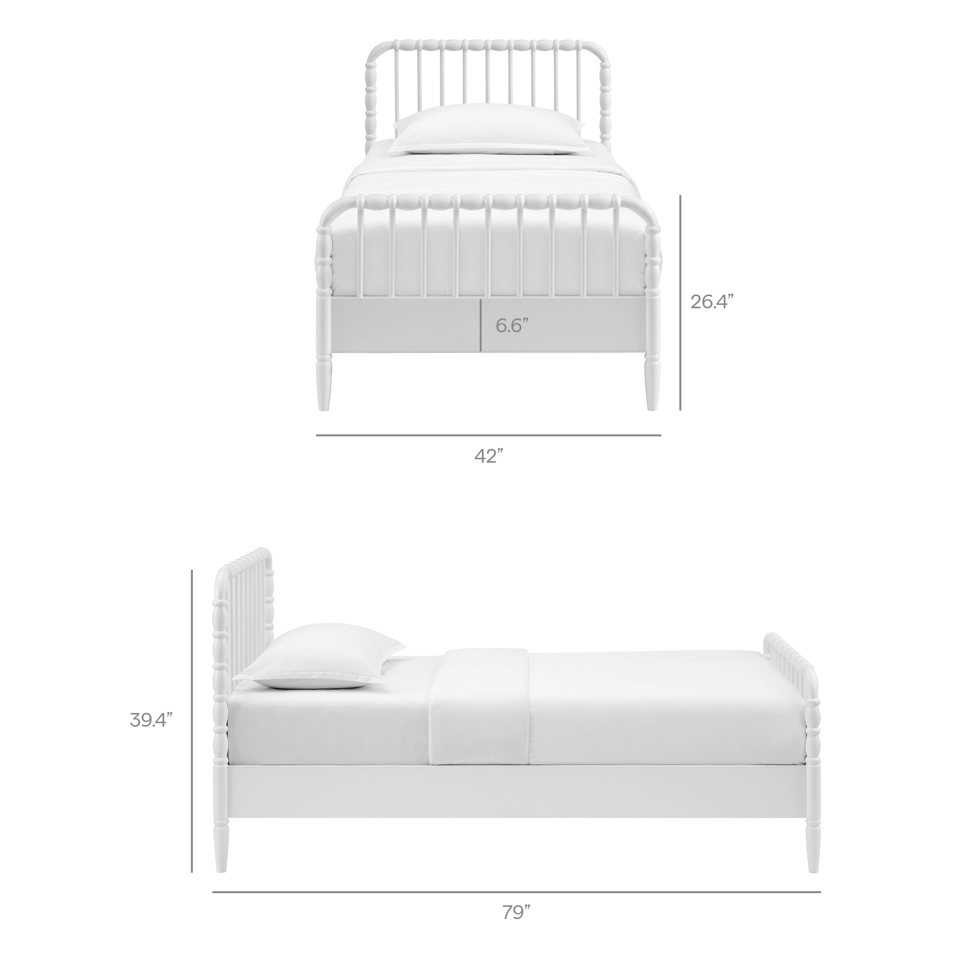 Arlette Twin Size Wood Spindle Bed Frame - White
